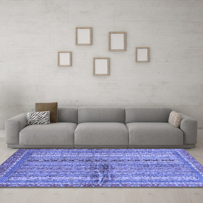 Machine Washable Oriental Blue Modern Rug in a Living Room, wshabs2631blu