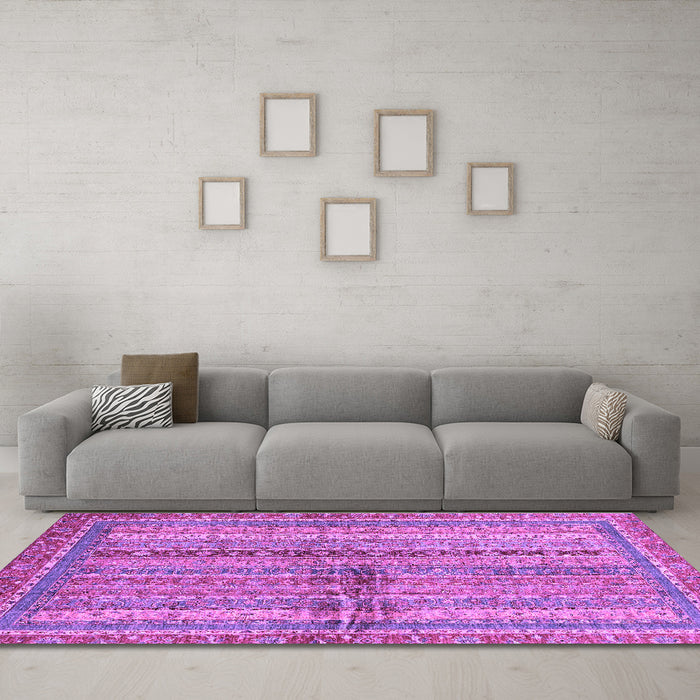 Machine Washable Oriental Purple Modern Area Rugs in a Living Room, wshabs2631pur