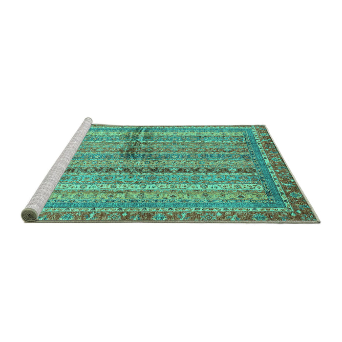 Sideview of Machine Washable Oriental Turquoise Modern Area Rugs, wshabs2631turq