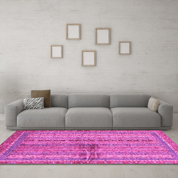Machine Washable Oriental Pink Modern Rug in a Living Room, wshabs2631pnk