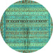 Round Machine Washable Oriental Turquoise Modern Area Rugs, wshabs2631turq