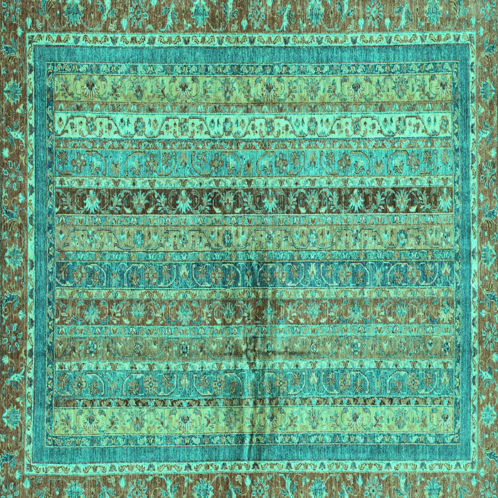 Square Machine Washable Oriental Turquoise Modern Area Rugs, wshabs2631turq