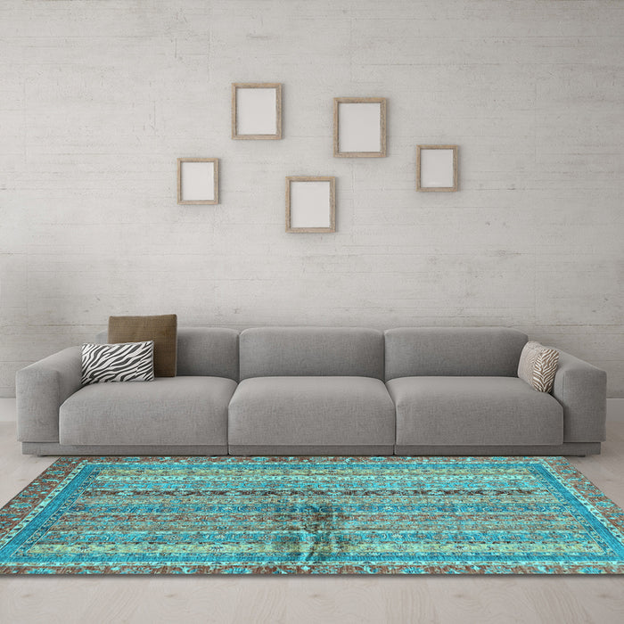 Machine Washable Oriental Light Blue Modern Rug in a Living Room, wshabs2631lblu