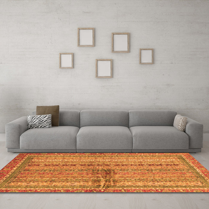 Machine Washable Oriental Orange Modern Area Rugs in a Living Room, wshabs2631org