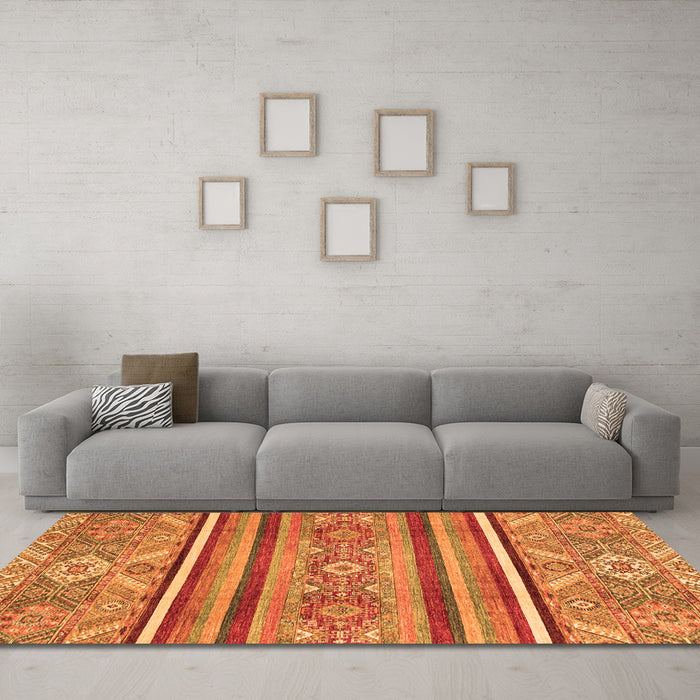 Machine Washable Oriental Orange Modern Area Rugs in a Living Room, wshabs2632org