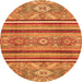 Round Machine Washable Oriental Orange Modern Area Rugs, wshabs2632org