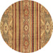 Round Machine Washable Oriental Brown Modern Rug, wshabs2632brn