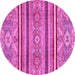 Round Machine Washable Oriental Pink Modern Rug, wshabs2632pnk