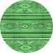 Round Machine Washable Oriental Emerald Green Modern Area Rugs, wshabs2632emgrn