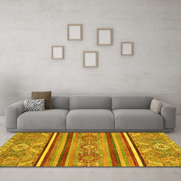Machine Washable Oriental Yellow Modern Rug in a Living Room, wshabs2632yw