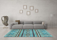 Machine Washable Oriental Light Blue Modern Rug, wshabs2632lblu