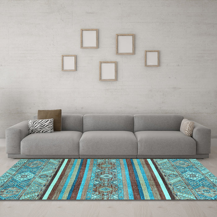 Machine Washable Oriental Light Blue Modern Rug in a Living Room, wshabs2632lblu