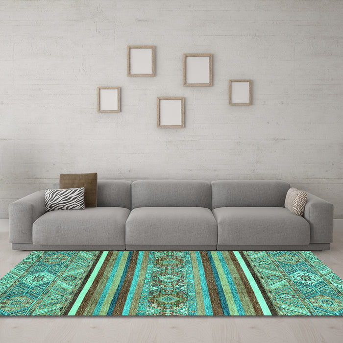 Machine Washable Oriental Turquoise Modern Area Rugs in a Living Room,, wshabs2632turq