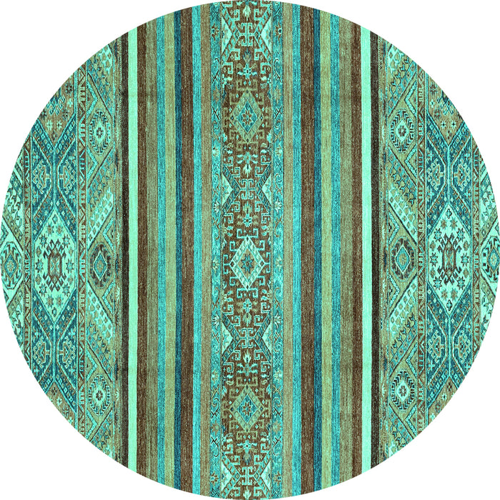 Round Machine Washable Oriental Turquoise Modern Area Rugs, wshabs2632turq