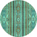 Round Machine Washable Oriental Turquoise Modern Area Rugs, wshabs2632turq
