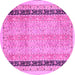 Round Machine Washable Oriental Pink Modern Rug, wshabs2633pnk