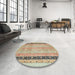 Round Abstract Brown Oriental Rug in a Office, abs2633