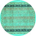 Round Machine Washable Oriental Turquoise Modern Area Rugs, wshabs2633turq