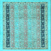 Square Machine Washable Oriental Light Blue Modern Rug, wshabs2633lblu