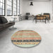 Round Machine Washable Abstract Brown Rug in a Office, wshabs2633