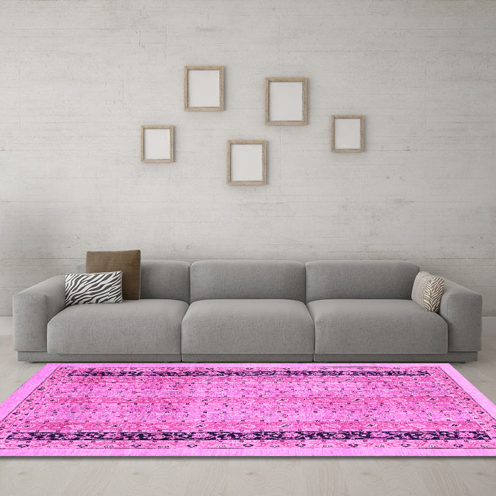 Machine Washable Oriental Pink Modern Rug in a Living Room, wshabs2633pnk