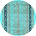 Round Machine Washable Oriental Light Blue Modern Rug, wshabs2633lblu