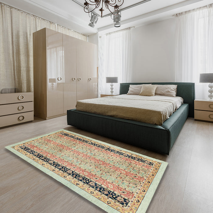 Machine Washable Abstract Brown Rug in a Bedroom, wshabs2633