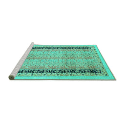 Sideview of Machine Washable Oriental Turquoise Modern Area Rugs, wshabs2633turq
