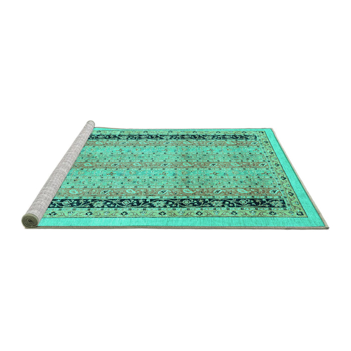 Sideview of Machine Washable Oriental Turquoise Modern Area Rugs, wshabs2633turq