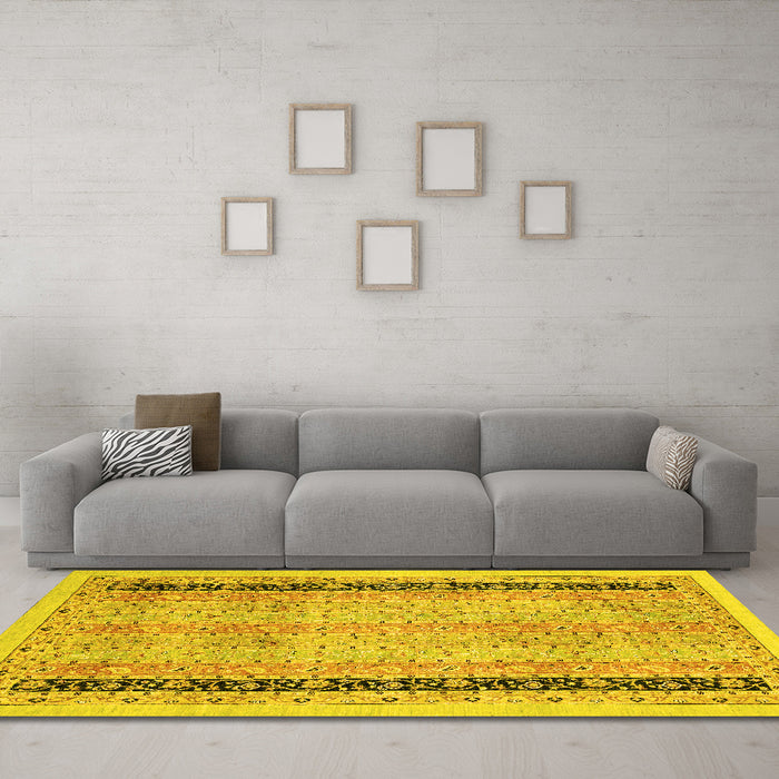 Machine Washable Oriental Yellow Modern Rug in a Living Room, wshabs2633yw