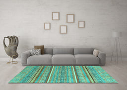 Machine Washable Oriental Turquoise Modern Area Rugs in a Living Room,, wshabs2634turq