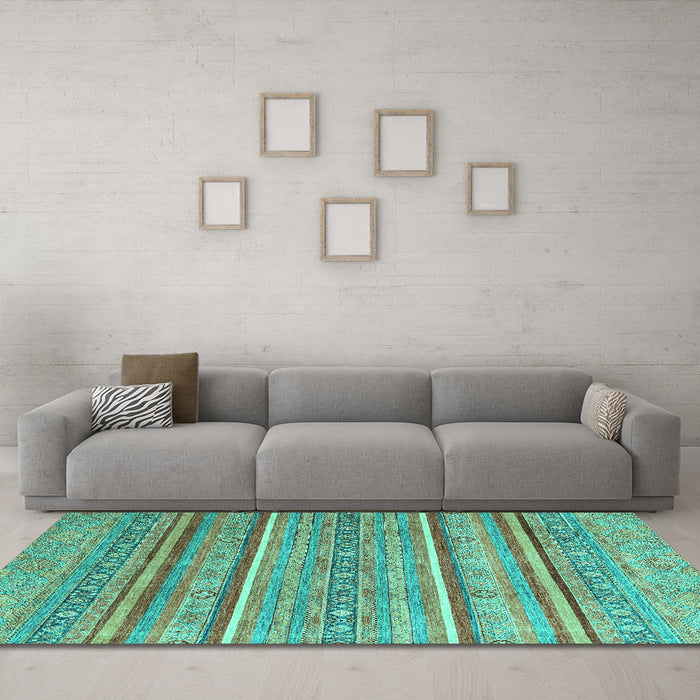 Machine Washable Oriental Turquoise Modern Area Rugs in a Living Room,, wshabs2634turq