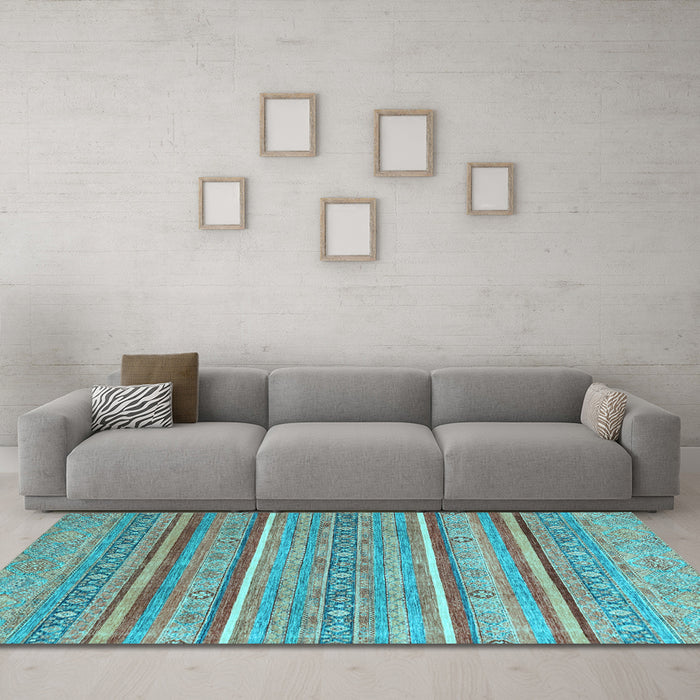 Machine Washable Oriental Light Blue Modern Rug in a Living Room, wshabs2634lblu