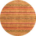 Round Machine Washable Oriental Orange Modern Area Rugs, wshabs2634org