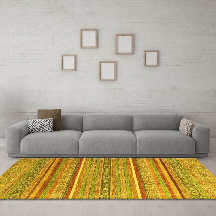 Machine Washable Oriental Yellow Modern Rug in a Living Room, wshabs2634yw