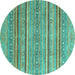 Round Machine Washable Oriental Turquoise Modern Area Rugs, wshabs2634turq