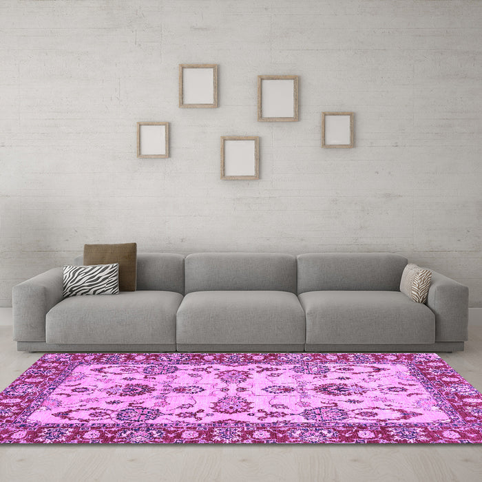 Machine Washable Oriental Purple Modern Area Rugs in a Living Room, wshabs2635pur