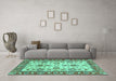 Machine Washable Oriental Turquoise Modern Area Rugs in a Living Room,, wshabs2635turq