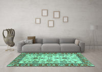 Machine Washable Oriental Turquoise Modern Rug, wshabs2635turq