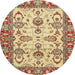 Round Machine Washable Abstract Mustard Yellow Rug, wshabs2635