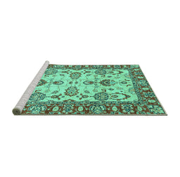 Sideview of Machine Washable Oriental Turquoise Modern Area Rugs, wshabs2635turq