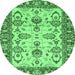 Round Machine Washable Oriental Emerald Green Modern Area Rugs, wshabs2635emgrn