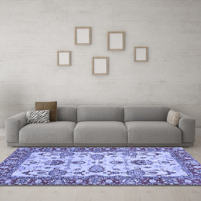 Machine Washable Oriental Blue Modern Rug in a Living Room, wshabs2635blu