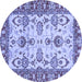 Round Machine Washable Oriental Blue Modern Rug, wshabs2635blu