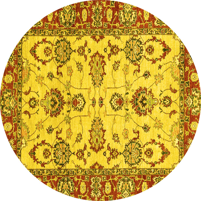 Round Machine Washable Oriental Yellow Modern Rug, wshabs2635yw