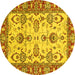 Round Machine Washable Oriental Yellow Modern Rug, wshabs2635yw