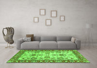 Machine Washable Oriental Green Modern Rug, wshabs2635grn