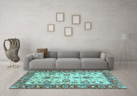 Machine Washable Oriental Light Blue Modern Rug, wshabs2635lblu