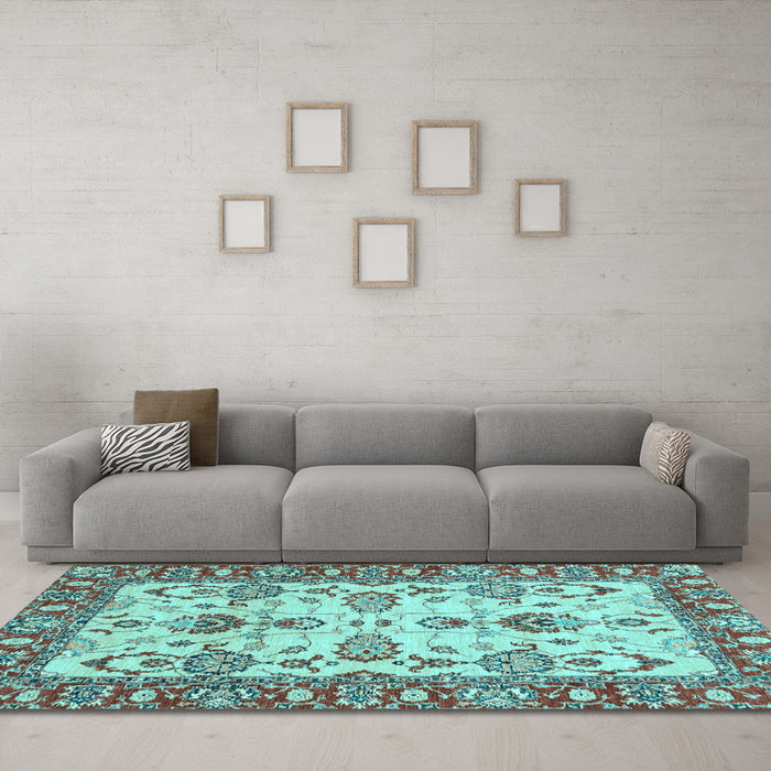 Machine Washable Oriental Light Blue Modern Rug in a Living Room, wshabs2635lblu