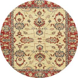 Round Abstract Mustard Yellow Oriental Rug, abs2635